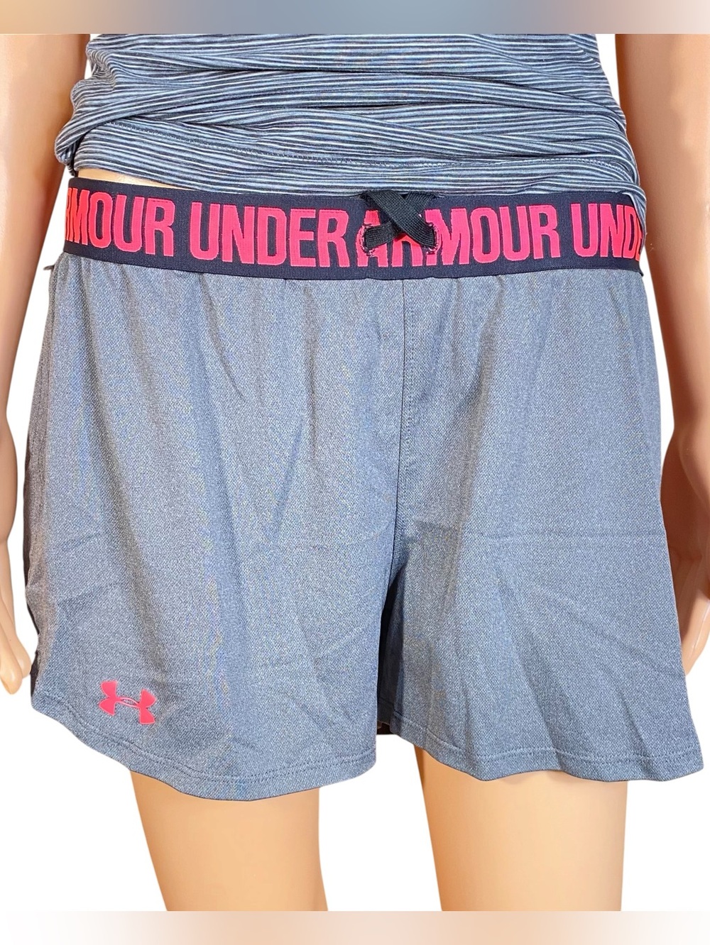 Under Armour Gray Performance Shorts Pink Logo Running Activewear Gym Yoga Med